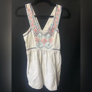 American Eagle Outfitters White Mini Dress with Multicolor Embroidery